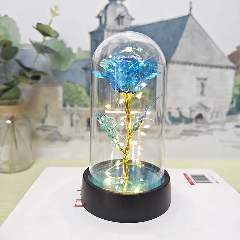 Eternal Rose LED Light Foil Flower In Glass