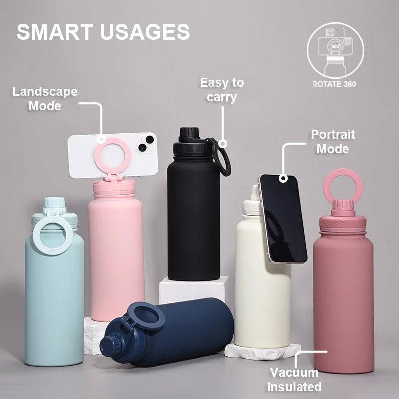 Magnetic Phone Holder Stainless Steel Water Bottle