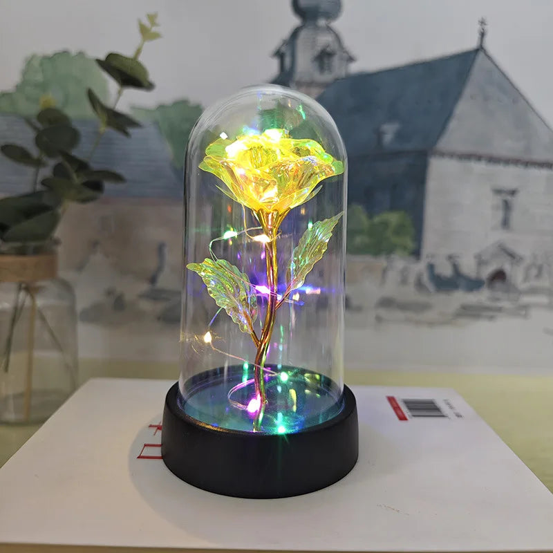 Eternal Rose LED Light Foil Flower In Glass