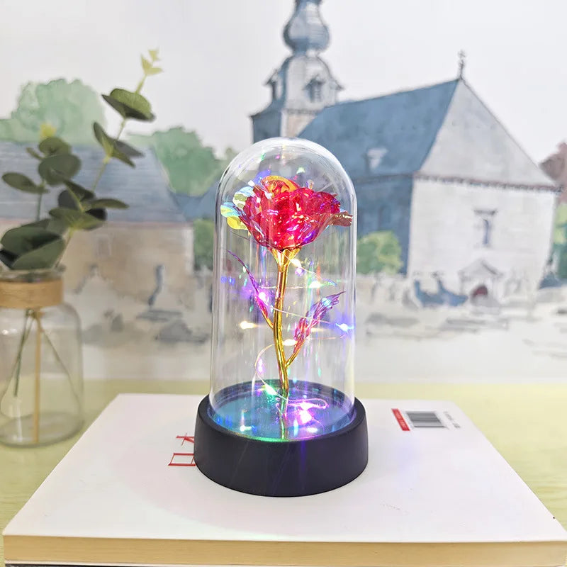 Eternal Rose LED Light Foil Flower In Glass