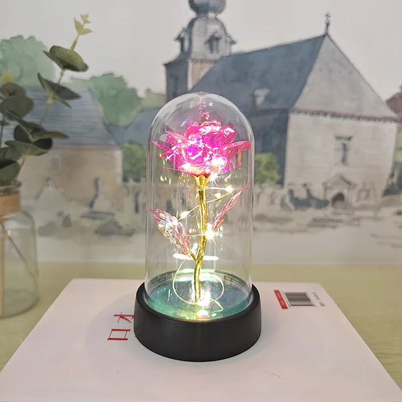 Eternal Rose LED Light Foil Flower In Glass