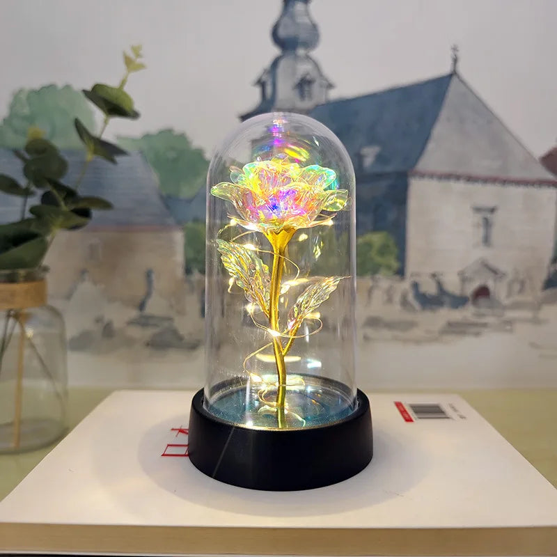 Eternal Rose LED Light Foil Flower In Glass