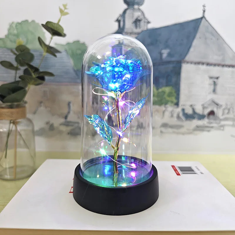 Eternal Rose LED Light Foil Flower In Glass