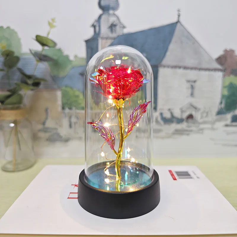 Eternal Rose LED Light Foil Flower In Glass