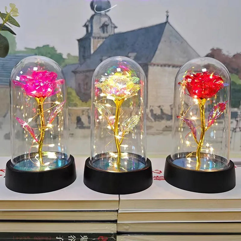 Eternal Rose LED Light Foil Flower In Glass