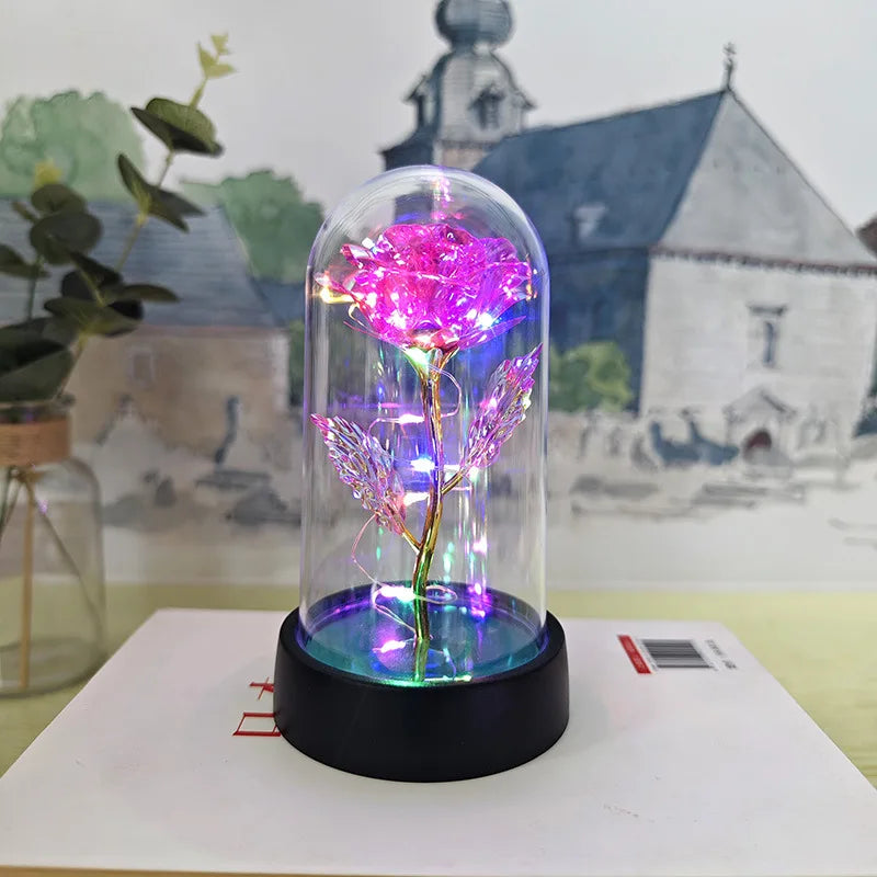 Eternal Rose LED Light Foil Flower In Glass