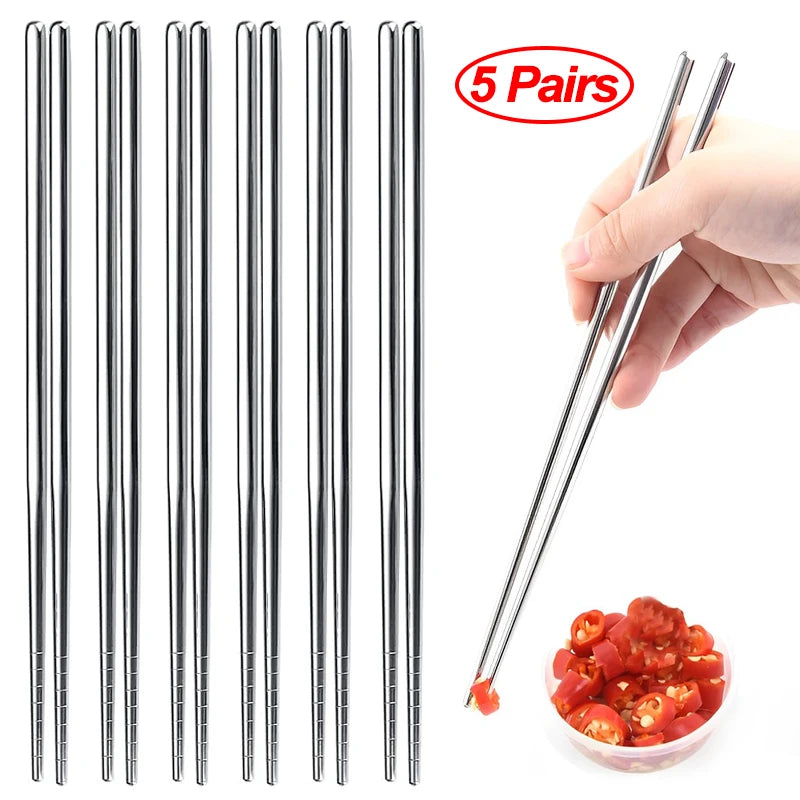 1/5 Pairs Chinese Chopsticks Stainless Steel