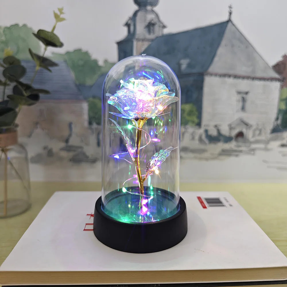 Eternal Rose LED Light Foil Flower In Glass