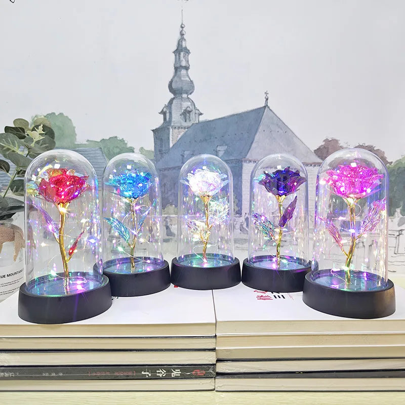 Eternal Rose LED Light Foil Flower In Glass